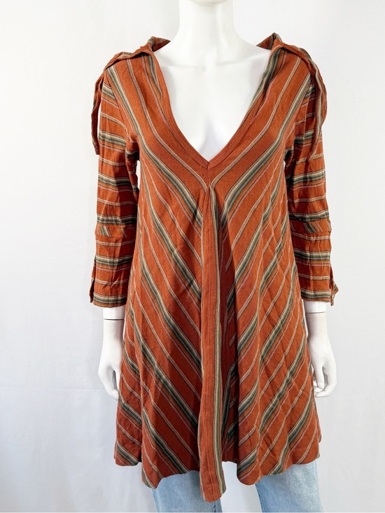 New Romantics Dresses & Skirts - New Romantics by Free People Brown Striped Tunic Dress Size S Hippie Boho